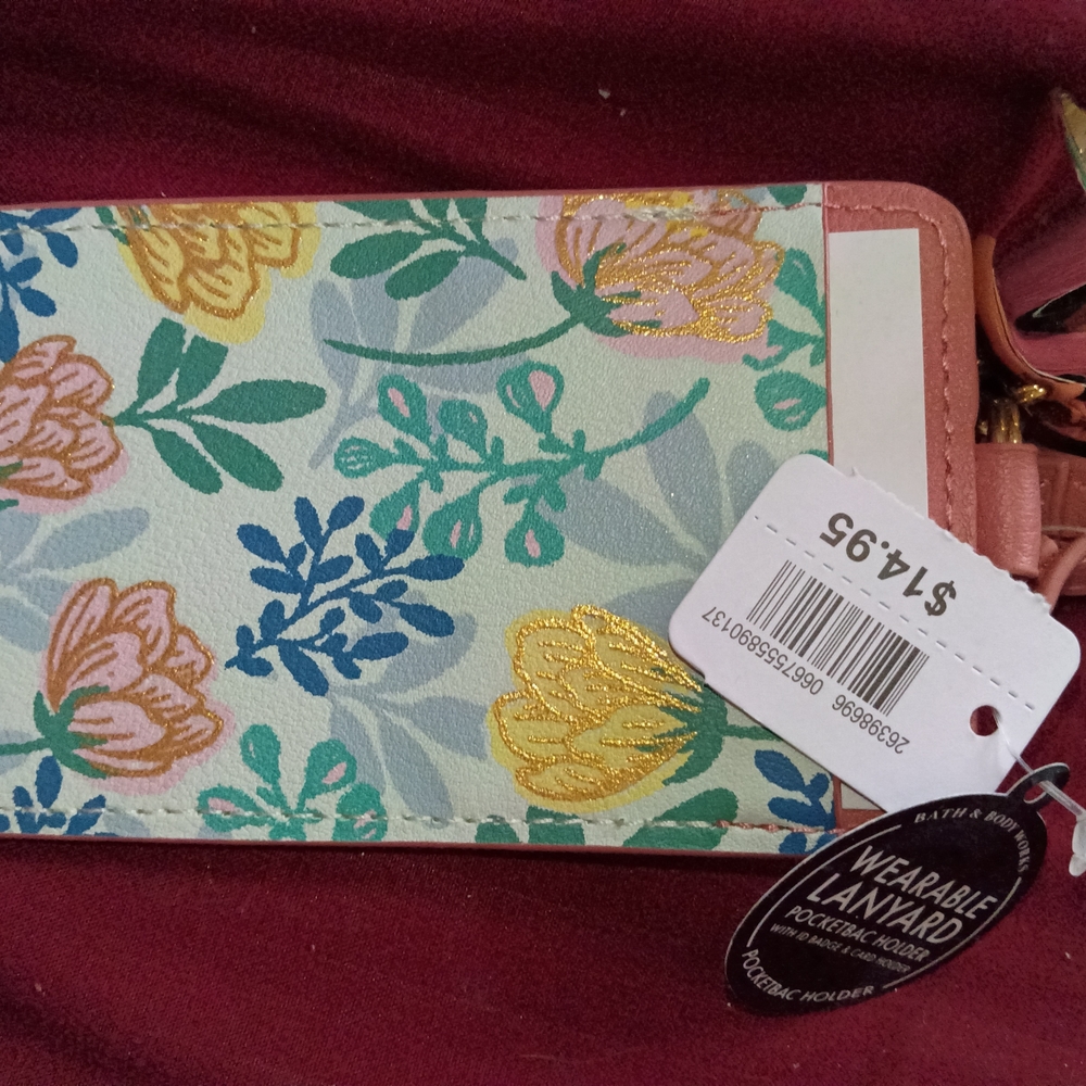 Floral Landyard Wallet with Gold Accent